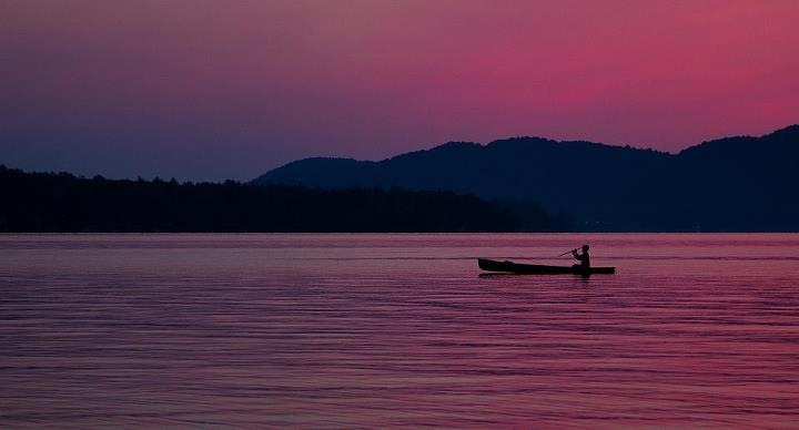 Canoeist on a Adirondack Lake