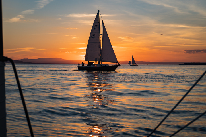 Sailboats on Lake Champlain at sunset